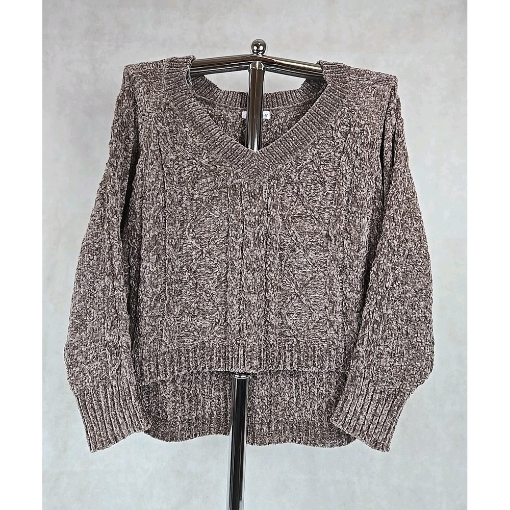 Derek Heart Cable Knit Sweater Top Women Size‎ 2X Long Sleeve V-Neck Brown NEW